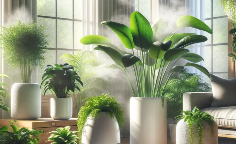 Wygeneruj fotorealistyczne zdjęcie do tego artykułu: Nawilżacze do kwiatów - sekret zdrowych roślin w Twoim domu
